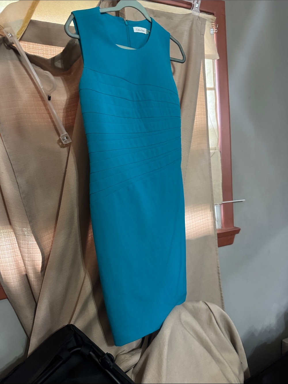 Calvin Klein Teal Sleeveless Sheath Midi Dress—37